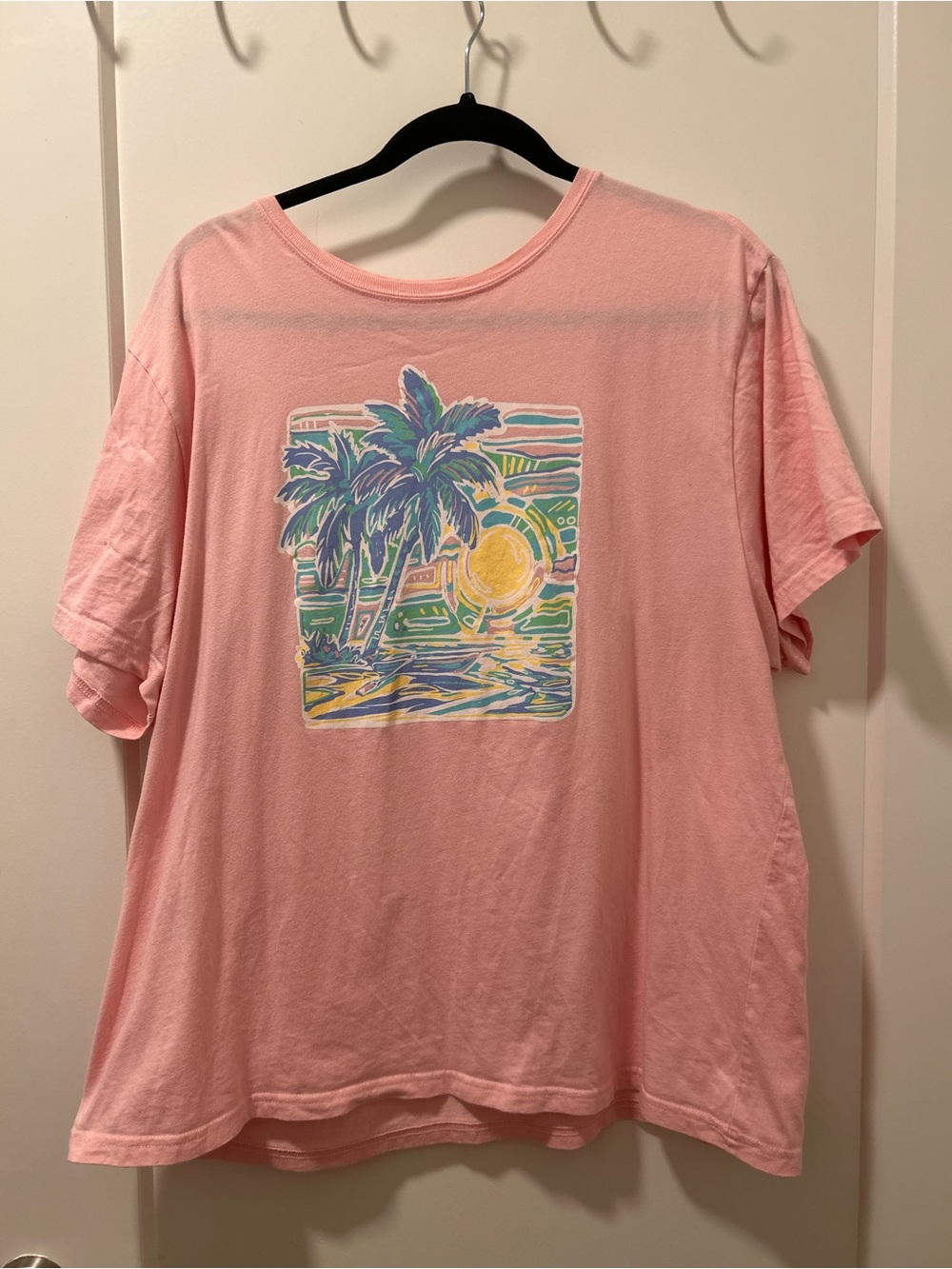 Lauren James Vacation Every Day Pink Palm Tree Graphic Tee Shirt XL